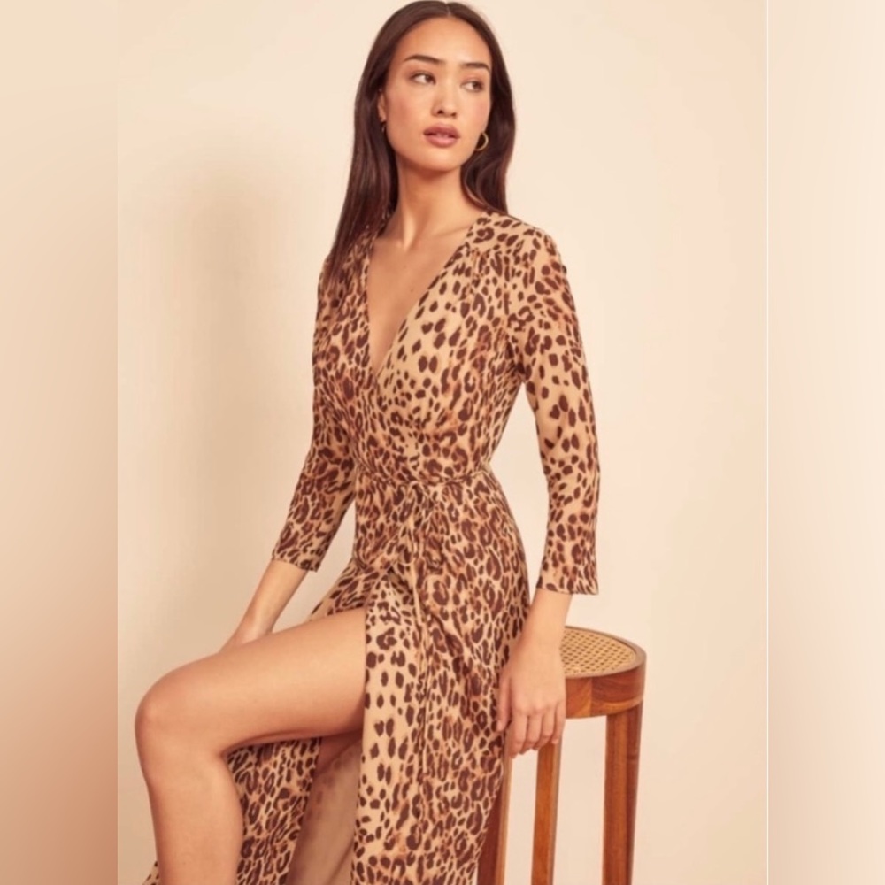 NWOT Reformation Alessandra dress Cat (leopard print) wrap dress size S